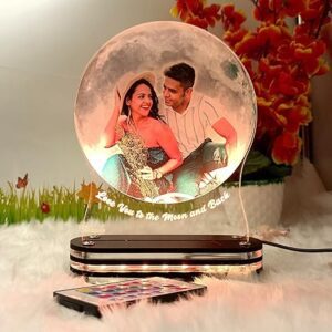 Cool Art Personalized Moon Shape 3D LED Photo Lamp with Name and Date – PS-012