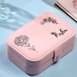 Cool Art Personalized Jewellery Organizer Box Pink – Custom Name Earring Ring Storage Gift for Sister Wife Girls