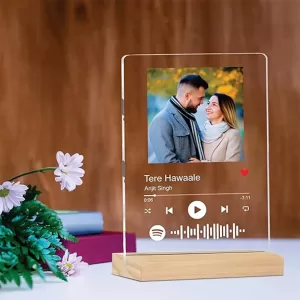 Cool Art Customized Spotify Plaque with Photo, Song Code & Wooden Stand – Gift for Couple