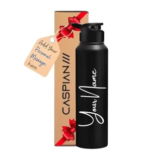 Cool Art Customized Matte Black Stainless Steel Sipper Water Bottle – 1 Litre Leak-Proof for Gym, Office, School