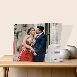 Cool Art Horizontal Personalized Acrylic Photo Frame with Text and Wooden Stand – 6x8 Inch Gift
