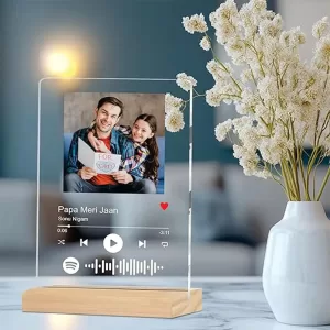 Cool Art Customized Spotify Plaque with Photo, Song Code & Wooden Stand – Gift for Couple