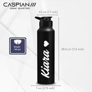 Cool Art Customized Matte Black Stainless Steel Sipper Water Bottle – 1 Litre Leak-Proof for Gym, Office, School