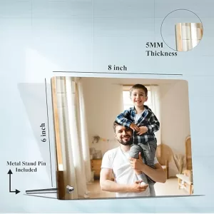 Cool Art Horizontal Personalized Acrylic Photo Frame with Text and Wooden Stand – 6x8 Inch Gift