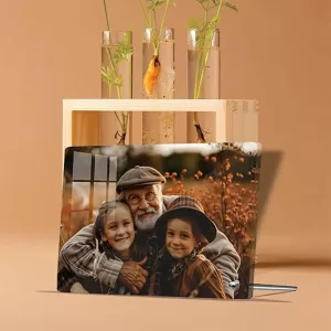 Cool Art Horizontal Personalized Acrylic Photo Frame with Text and Wooden Stand – 6x8 Inch Gift