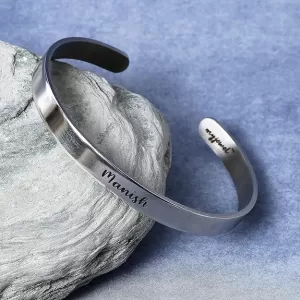 Personalized Gold Cuff Bracelet – Engraved Stainless Steel Name Quote Mantra Jewelry for Men & Women