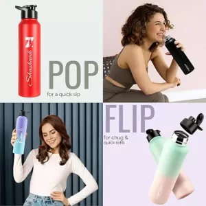 Cool Art Customized Matte Black Stainless Steel Sipper Water Bottle – 1 Litre Leak-Proof for Gym, Office, School