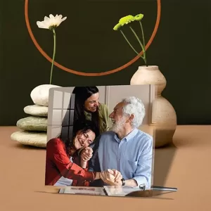Cool Art Horizontal Personalized Acrylic Photo Frame with Text and Wooden Stand – 6x8 Inch Gift