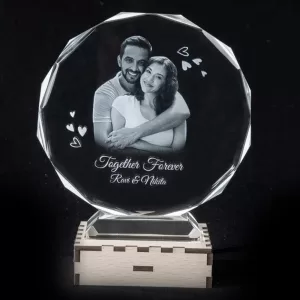 Fully customized 3D photo crystal with white LED light – handcrafted personalized anniversary gift for men from COOL ART Personalized 3D Photo Crystal