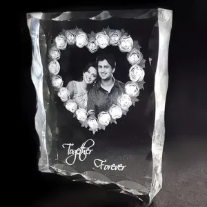 Large 3D crystal frame with undulating design and free LED light base – premium birthday and anniversary gift by COOL ART 3D Crystal Frame with LED Light