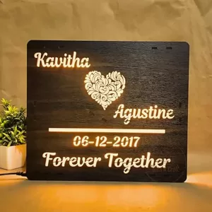 COOL ART Personalized Couple Name LED Night Lamp – Wooden engraved custom name lamp with warm LED glow, perfect for wedding, anniversary, engagement, and romantic gifts. Personalized Couple Name LED Lamp