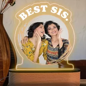 Personalized LED Table Photo Frame with Wooden Base – Unique Raksha Bandhan Gift for Sister