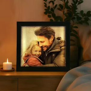Customised LED Photo Frame with Backlight – COOL ART 8x8 Inch Personalized Photo Frame for Table, Desk, Home & Office Decoration