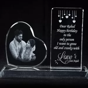 Handcrafted personalized 3D photo crystal gift for husband with LED light – COOL ART anniversary gift for men and couples 3D Photo Crystal Anniversary Gift