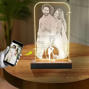 Personalized laser engraved anniversary night lamp with couple’s wedding photo, romantic LED light gift for couples Customized Anniversary Night Lamp