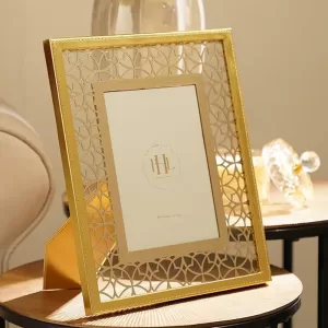 Gold lazer cut faux leather photo frame 5x7 inches by COOL ART, customizable tabletop frame, perfect for wedding and gift Gold Laser Cut Faux Leather Photo Frame