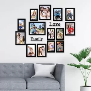 Black Photo Frame Set – COOL ART 14-Piece Synthetic Frames with Family & Love Plaques for Wall Decor