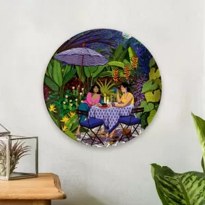 Gupshup artist-made ceramic wall plate by COOL ART, 10-inch friendship-themed wall decor for living room, gift for art lovers, includes stand and hook Friendship-Themed Ceramic Wall Plate