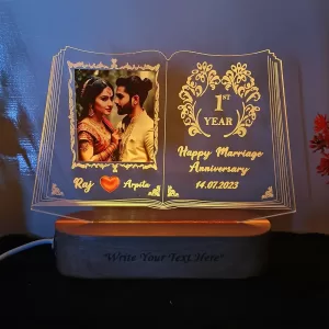 COOL ART Book Shape 3D Photo Lamp with Custom Photo & Engraved Wooden Base