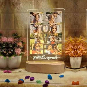 COOL ART Personalized LED Photo Lamp for Couples with Love Design – Custom Names & 8 Photos Night Light, Romantic Anniversary, Birthday, Wedding Gift