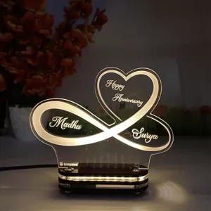 Infinity heart-shaped personalized name LED lamp for couples with warm white glow, ideal for anniversary, wedding, and valentine gifts Infinity Heart Name Lamp for Couples