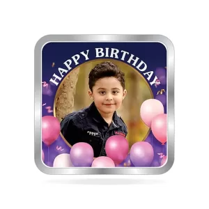 Personalised Happy Birthday Silver Square Coin in 999 Pure Silver by COOL ART, BIS Hallmarked, 10g to 100g Personalised Happy Birthday Silver Coin