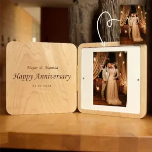 Personalized Wooden Tabletop Square Photo Frame by COOL ART – 8x8 Inch Customized Engraved Message Frame, Perfect Gift for Couples, Anniversary, Wedding & Home Décor Personalized Wooden Tabletop Photo Frame
