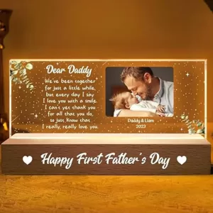 Personalized Pinewood LED Rectangular Photo Frame 3x12 Inch with printed acrylic, tabletop design – perfect customized birthday gift and Father’s Day gift for dad Personalized LED Acrylic Photo Frame