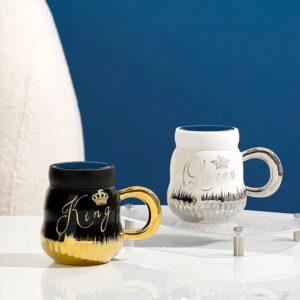 King and Queen Coffee Mug for Couples – Ceramic 400ml Coffee Cup with Lid, Wedding and Anniversary Gift