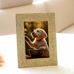 Elegant COOL ART BEHOMA 5x7 Inches Golden Aluminium Hammered Rectangular Tabletop Photo Frame for Home Decor and Gifts Golden Hammered Photo Frame for Tabletop