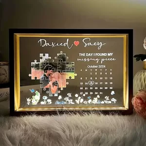 Personalized LED Calendar Night Light with Puzzle Heart Design – Romantic Anniversary Gift