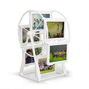 Customizable Double-Sided Photo Ferry Wheel Frame by COOL ART in white, rotating table décor gift that holds 12 photos front and back.