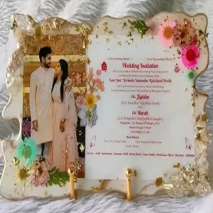 Personalized Resin Wedding Frame with Golden Stand – Custom Resin Photo Card 9x12 inch by COOL ART Resin Wedding Frame