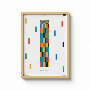 Minimalist Flow Wall Art with black line digital illustration in beige wooden frame, A3 size, glossy finish – perfect for modern interiors Flow Wall Art with Beige Wooden Frame