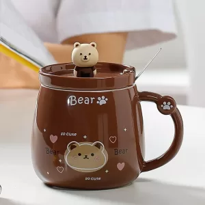 Birthday Gift Panda Coffee Mug – COOL ART Ceramic 3D Panda White Mug with Lid and Spoon for Coffee, Tea, Milk, Cute Panda Mug for Brother, Sister, Couple & Friends