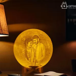 COOL ART Personalized Moon Lamp 17cm with Wooden Stand – LED Battery Operated Light for Home Decor, Customizable Gift for Him, Her, Valentine, Parents