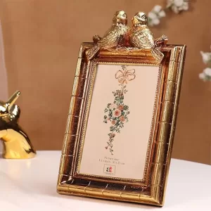 Vintage Photo Frame in golden brown resin with birds design, 4x6 inch tabletop display, European style decorative picture frame Vintage Photo Frame