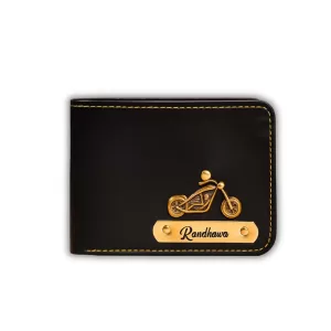 Black personalized vegan leather wallet for men with custom name print by COOL ART