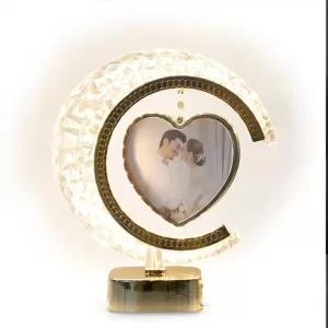 Crystal Heart Photo Frame with golden light – COOL ART personalized glass photo frame gift for Valentine’s Day, Anniversary, Birthday