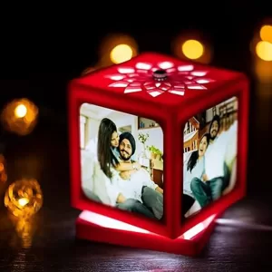 COOL ART Rakshabandhan LED Photo Gift, acrylic rotating lamp with 4 customizable photos, red finish Rakshabandhan LED Photo Gift
