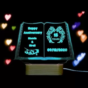 Handcrafted 3D LED Lamp for Couples with custom engraved names, acrylic 3D illusion, multi-color LED, perfect wedding or anniversary gift