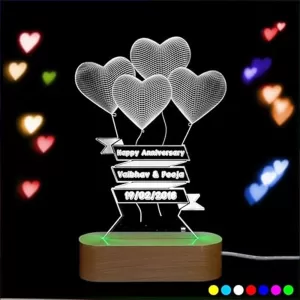 Handcrafted 3D LED Lamp for Couples with custom engraved names, soft LED glow, and romantic 3D illusion effect Personalized 3D LED Lamp for Couples