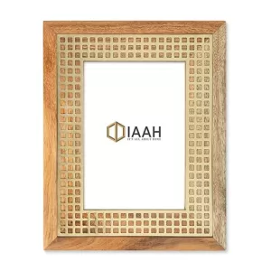 Wooden Tabletop Photo Frame in Acacia Wood with Gold Mesh Finish by COOL ART