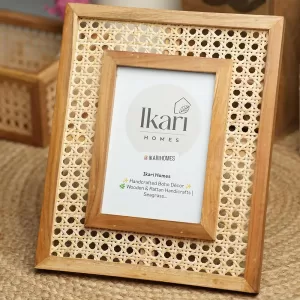 Boho Style Photo Frame in Teak Wood with Indonesian Rattan Cane and HD Glass by COOL ART Boho Style Photo Frame