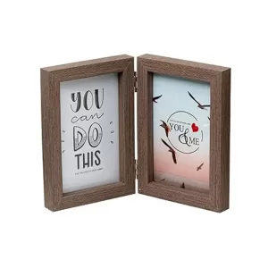 Wooden Rotating Double-Sided Frame by COOL ART – 4x6 inch brown frame with double-sided vertical design holding two photos, ideal for tabletop, office desk, and home décor