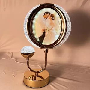 COOL ART LED Crystal Photo Frame featuring a romantic love couple design, oval transparent frame with LED lights, perfect for anniversaries, weddings, and home décor