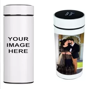Personalized LED Temperature Water Bottle with Custom Photo and Logo Printing – COOL ART 500ml White Stainless Steel Smart Bottle for Gifting