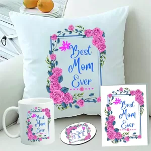 Personalized Birthday Gift for Mom with Cushion, Mug, Fridge Magnet & Greeting Card